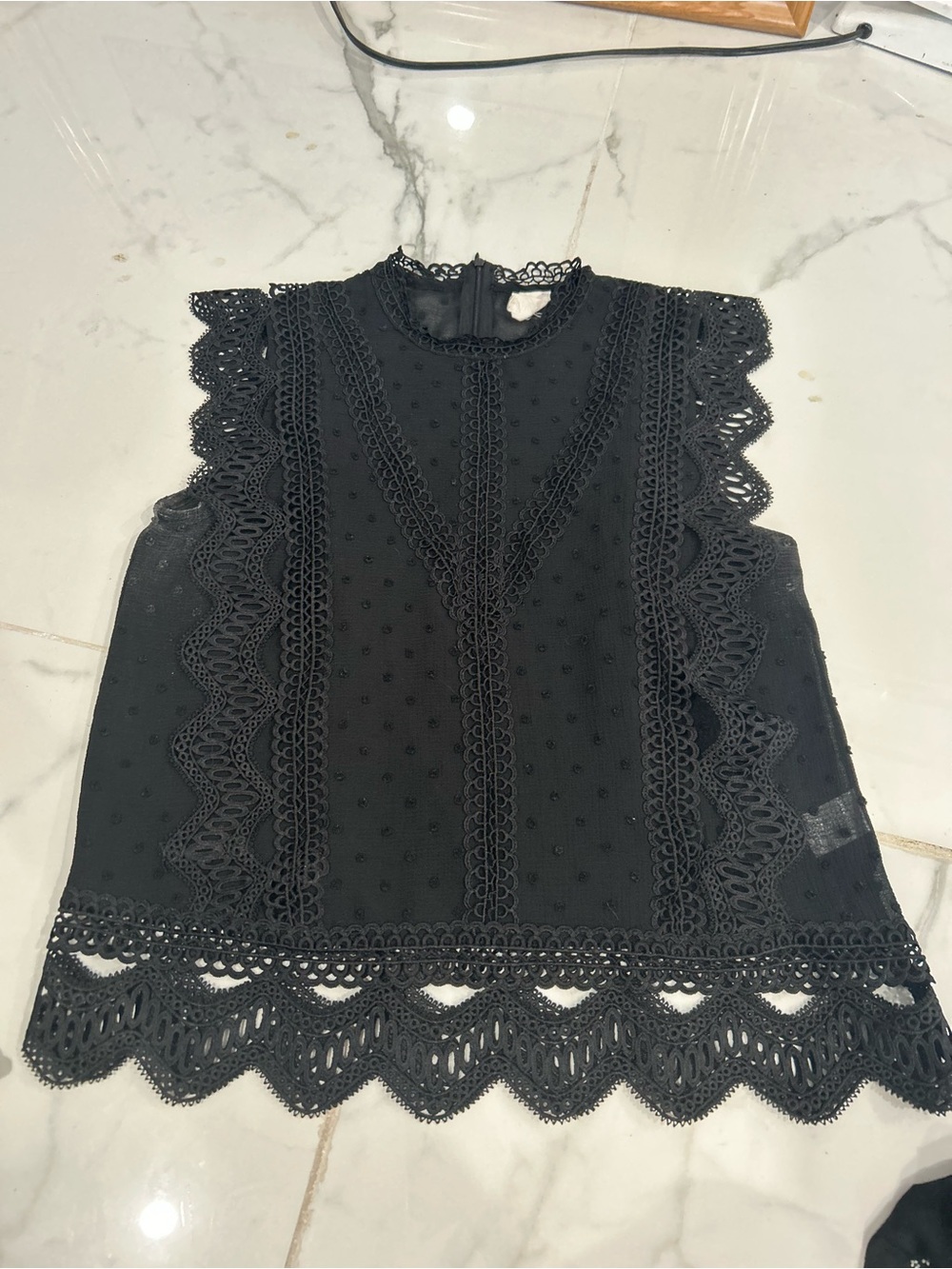 Express Black Lace-Trim Sleeveless Blouse